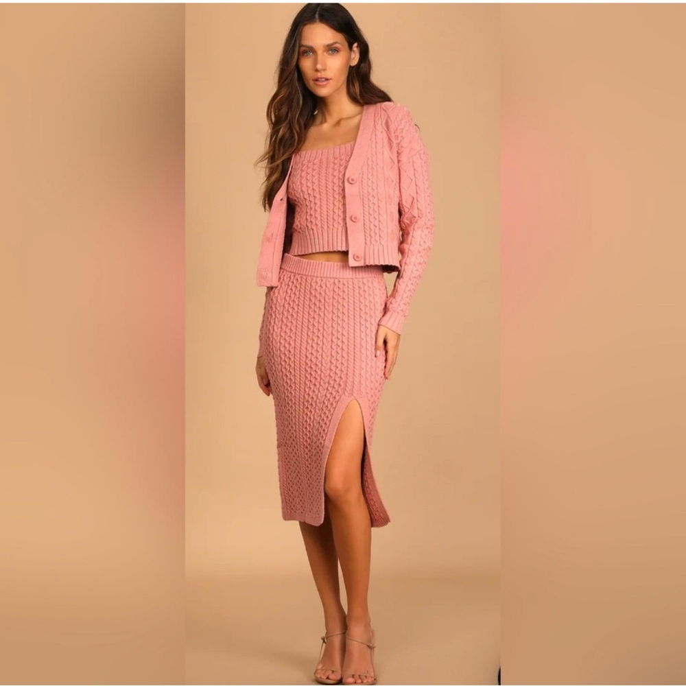 LULUS Pink Cable Knit Pencil Skirt Womens Size MEDIUM EUC